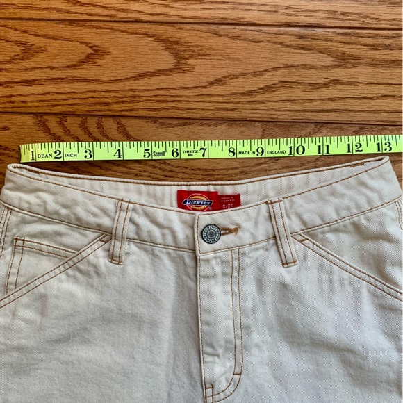 100% Cotton Dickies White Denim Cream Shorts 0 / 24 Jean Utility Loop Women’s - Picture 7 of 10